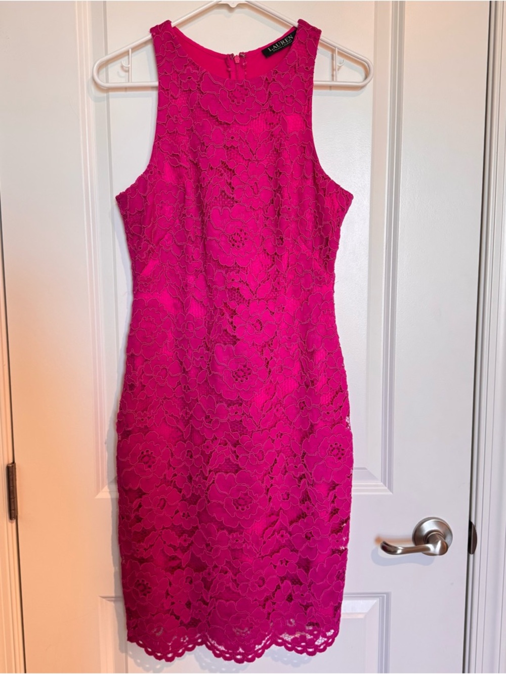 Lauren Ralph Lauren Sleeveless Pink Lace Sheath Dress Sz 6 Cocktail Wedding